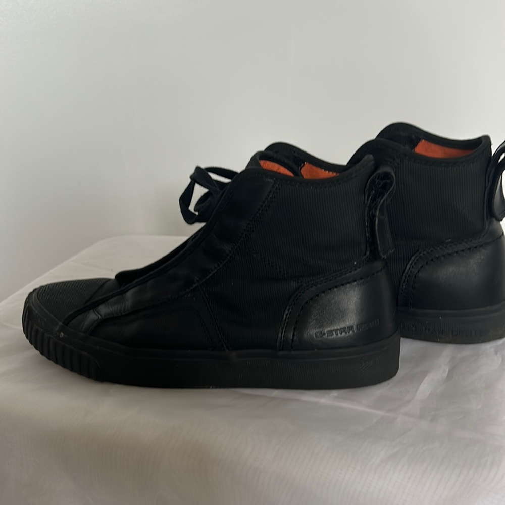 G- Star High Tops. Solid Black leather, canvas , rubber.Men’s 9.